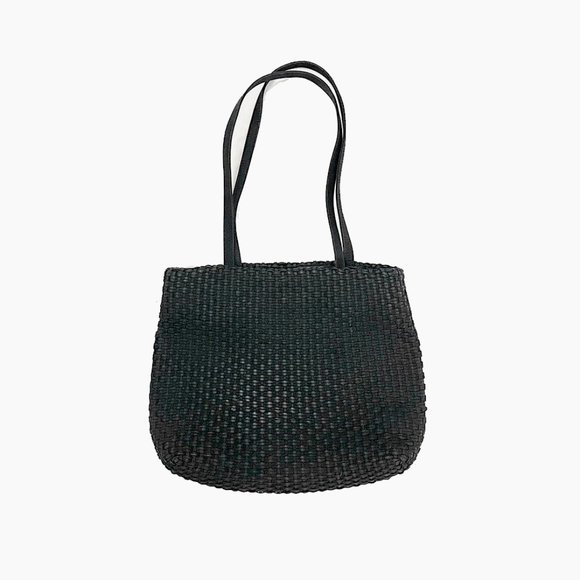 American Vintage Handbags - vintage 90s y2k style black woven double straps shoulder bag tote bag handbag